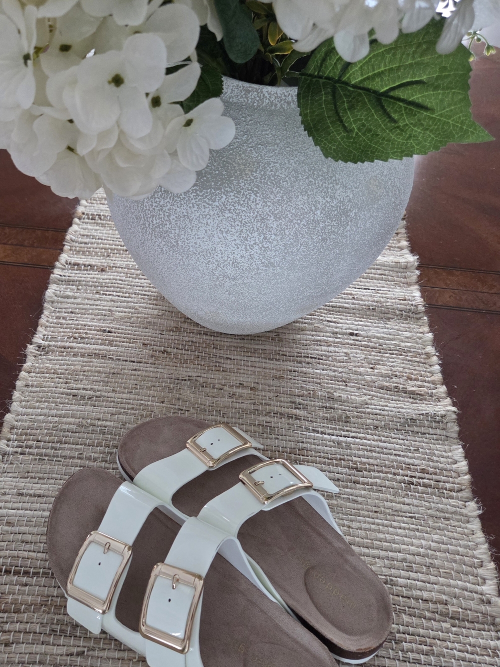 Madden Girl White Slide Sandals with Rose Gold Buckles - Picture 4 of 6
